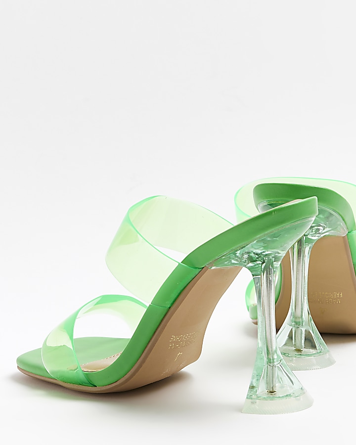 Green wide fit perspex heeled mules