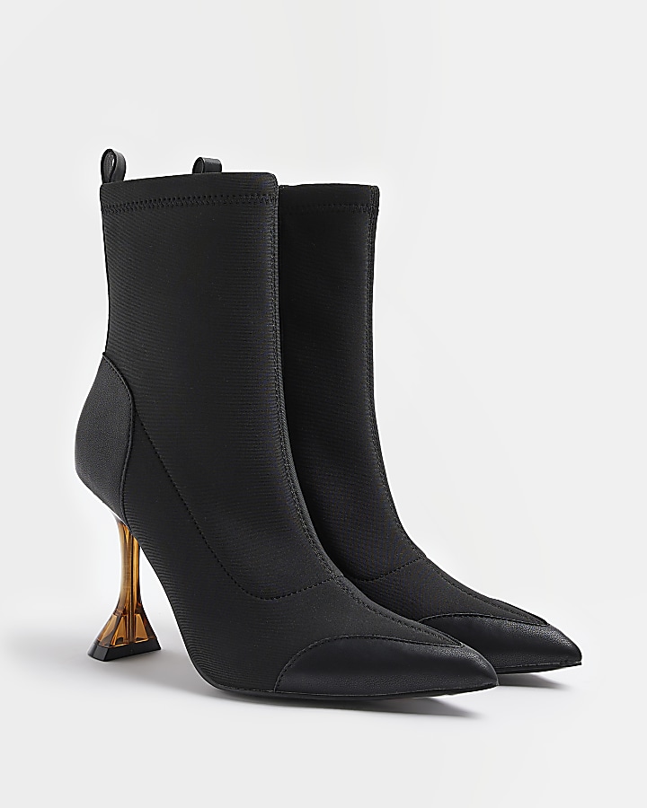 Black wide fit scuba heeled ankle boots