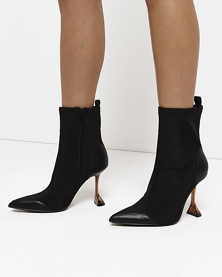 Black wide fit scuba heeled ankle boots