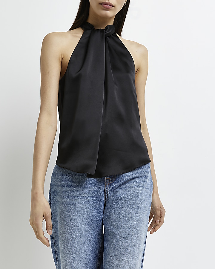 Black satin halter neck top