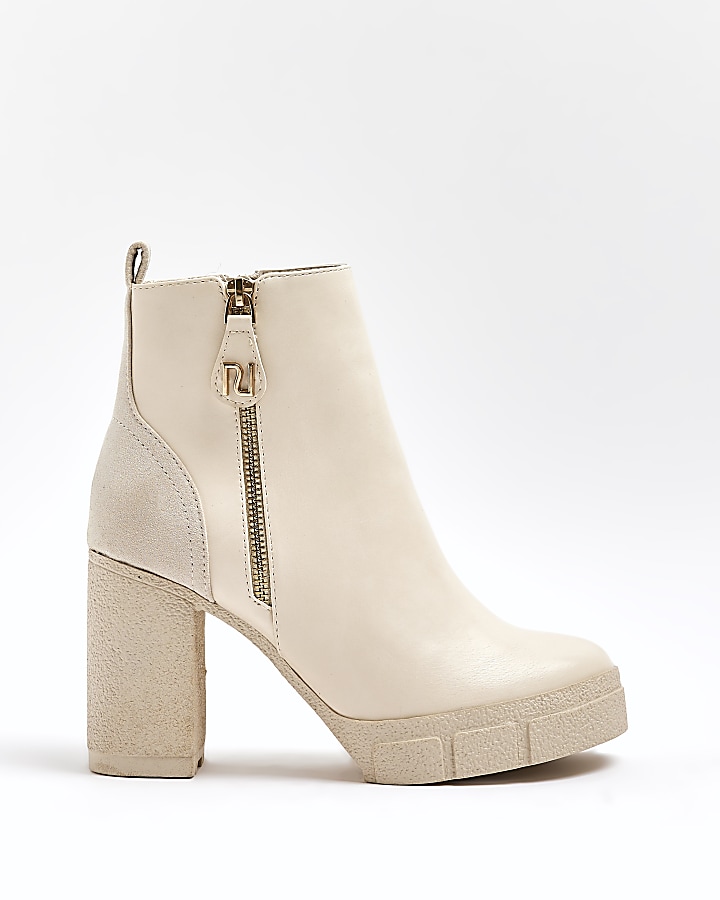 Cream heeled ankle boots | River Island