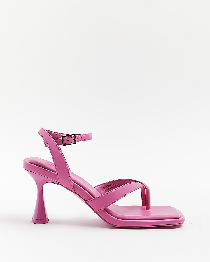 Pink strappy heeled sandals