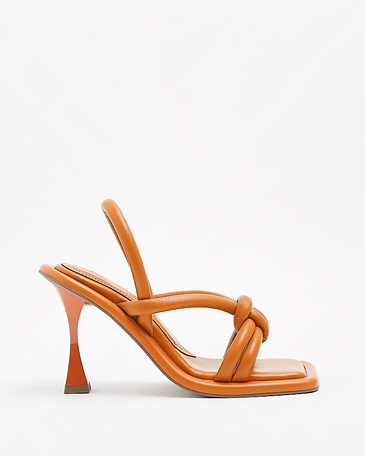 Orange padded heeled sandals