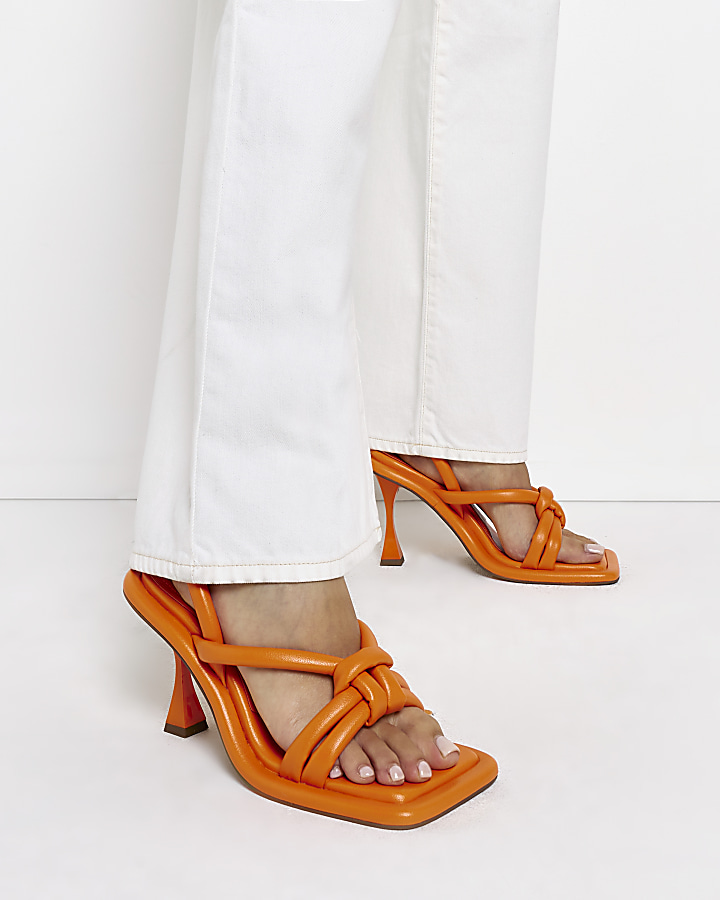 Orange padded heeled sandals
