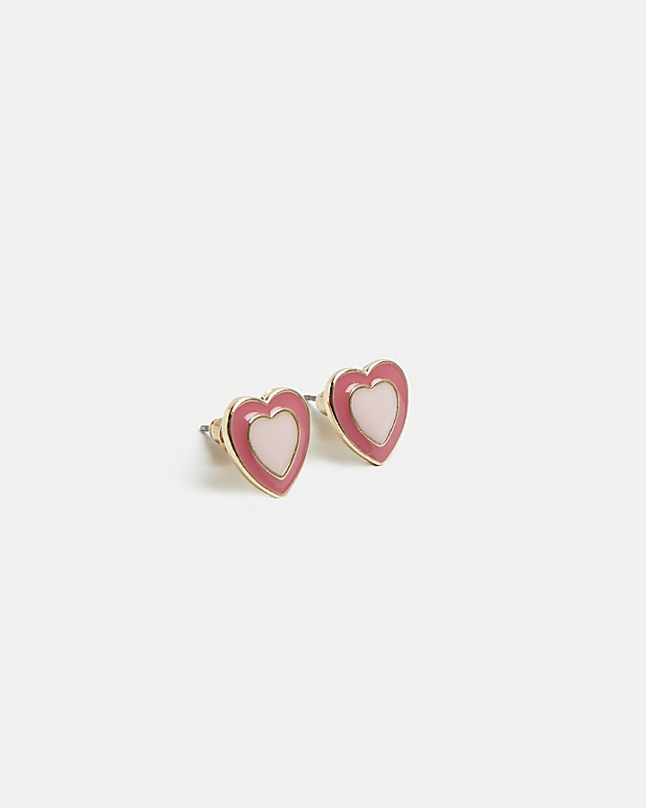 Pink enamel heart studs