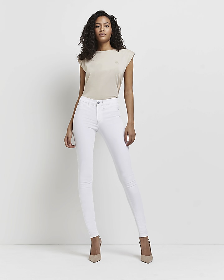 Tall white molly mid rise super skinny jeans