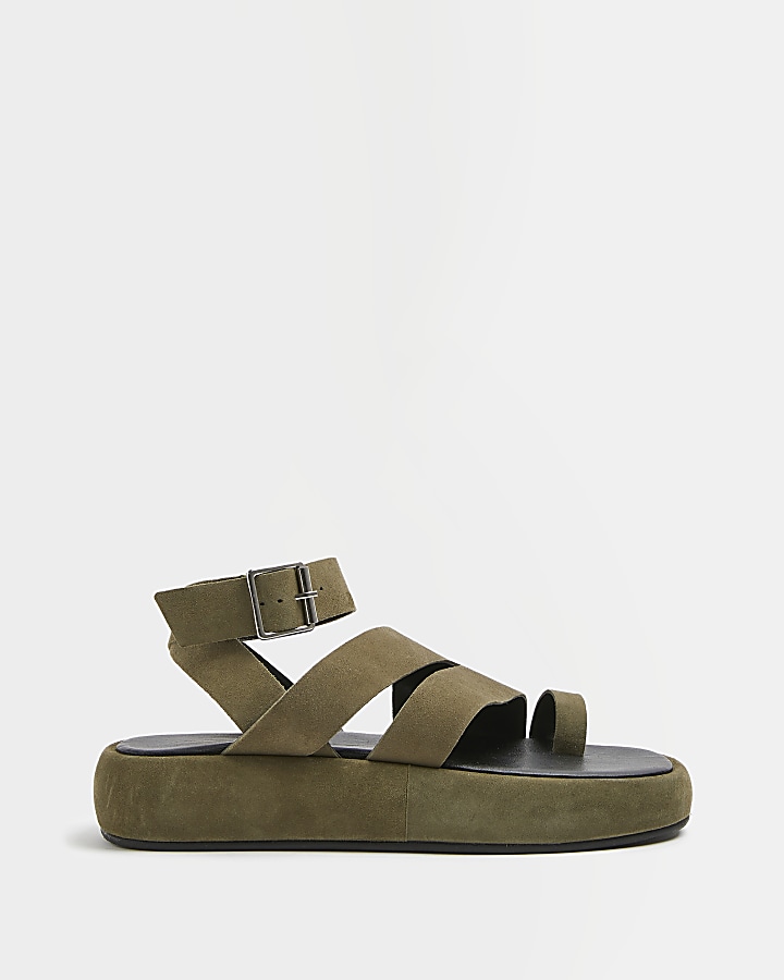 Khaki flatform gladiator sandals | River Island