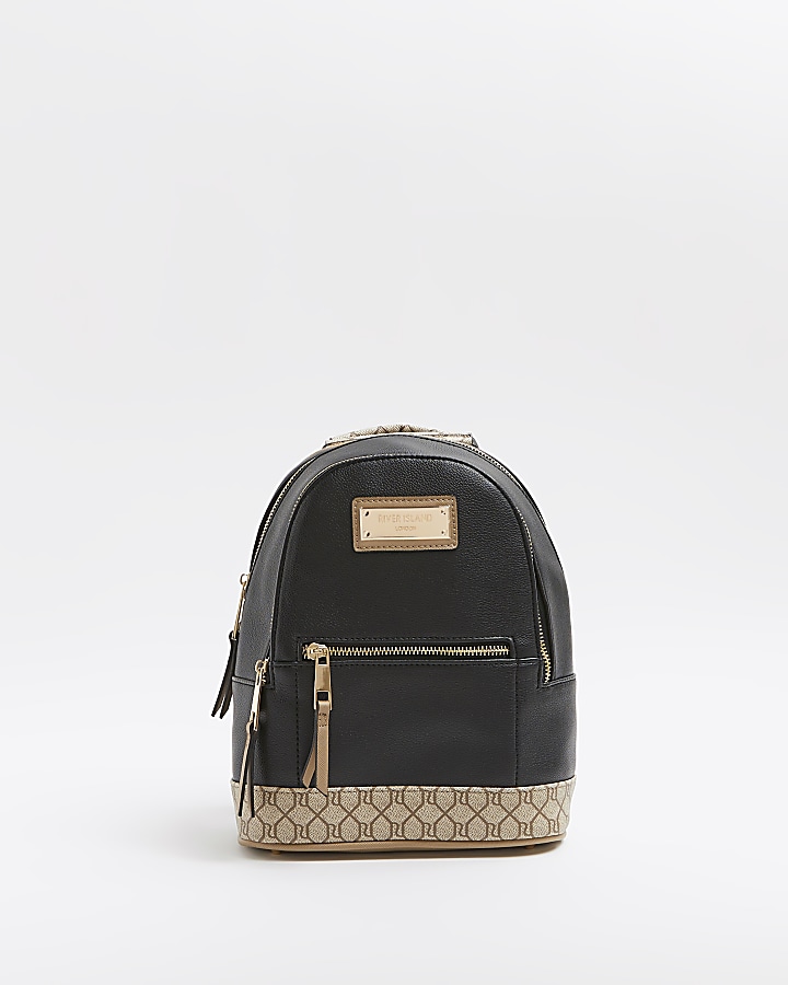 Black monogram backpack River Island