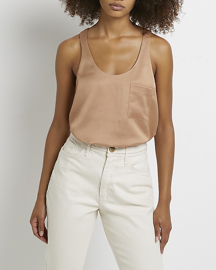 Beige satin vest top