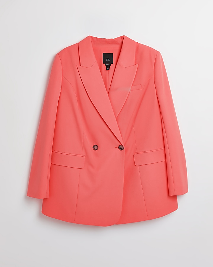 Plus coral double breasted blazer