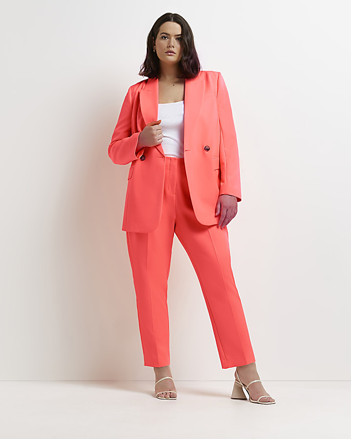 Plus coral double breasted blazer