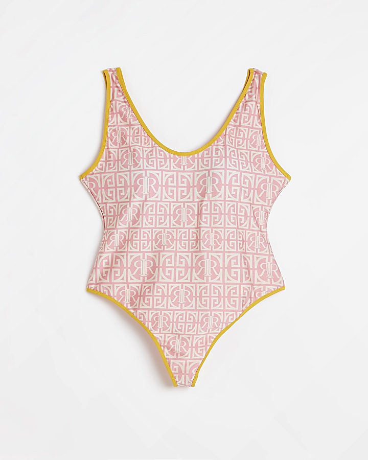 Plus pink RI monogram print swimsuit
