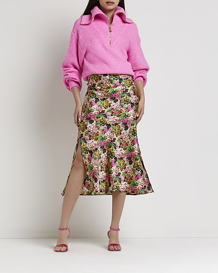 Pink midi shop skirt river island