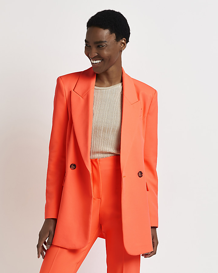 River Island Petite double breasted swing coat in coral