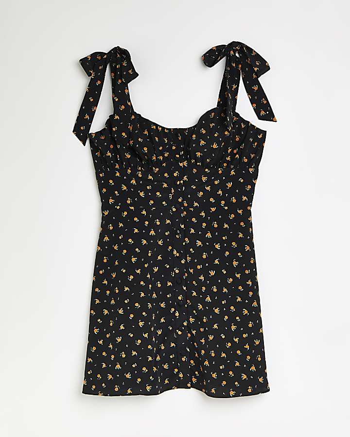 Black floral cami mini dress