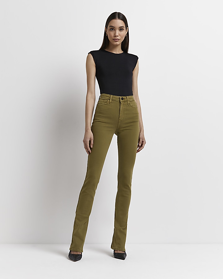 Khaki high waisted bum sculpt skinny jeans