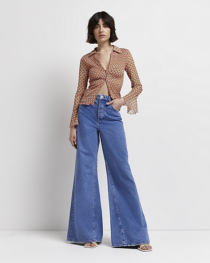 High Rise Extra Stretch Square Pocket Palazzo Flare Jeans