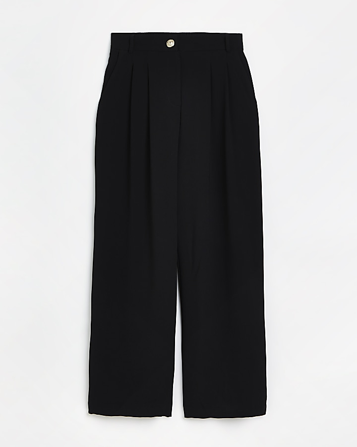 Black wide leg pleated trousers