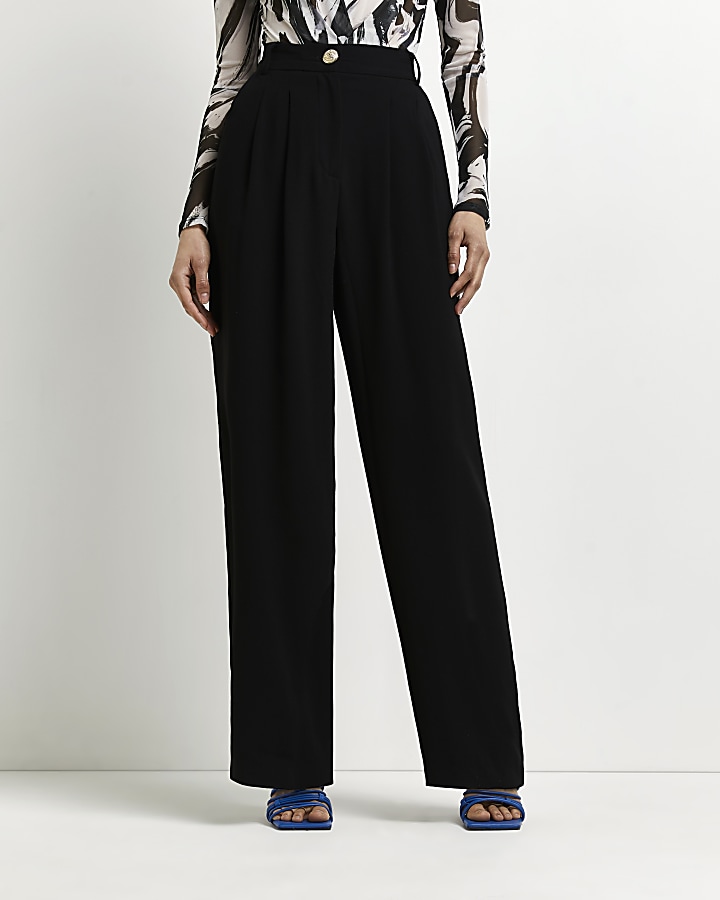 Black wide leg pleated trousers | River Island