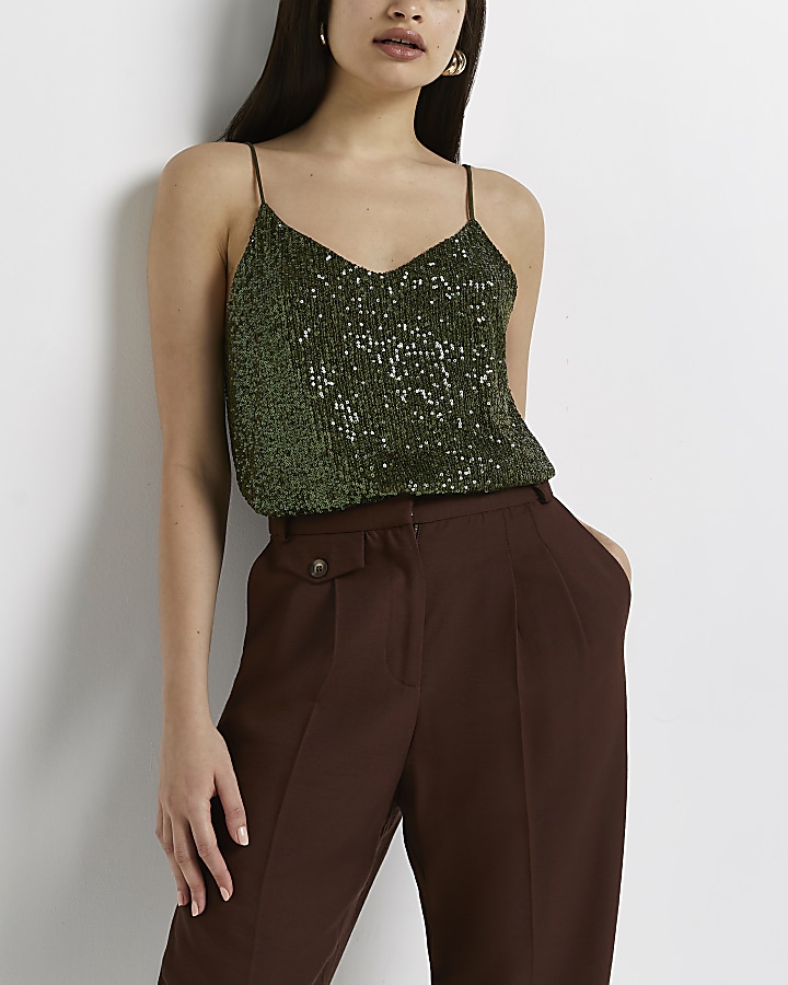 Khaki store sequin top