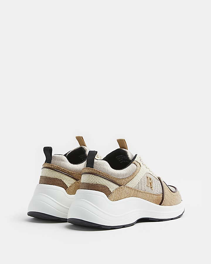 Beige colour block chunky trainers