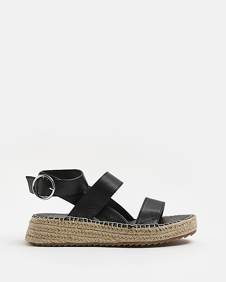 River island flatform espadrille sandals with hot sale buckle in black