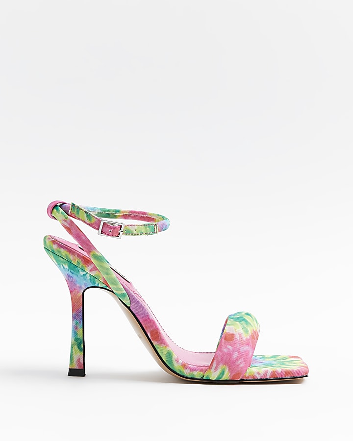 Pink tie dye padded heeled sandals