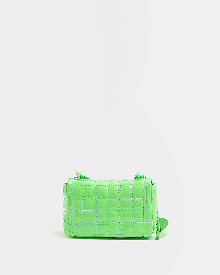 Green patent quilted mini shoulder bag