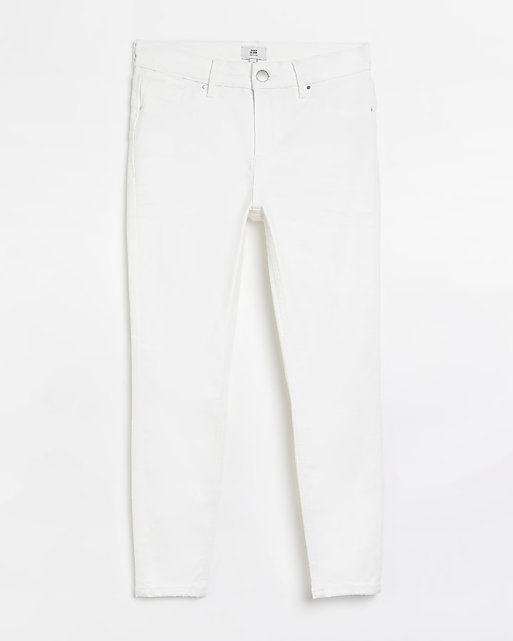 Petite white mid rise bum sculpt skinny jeans
