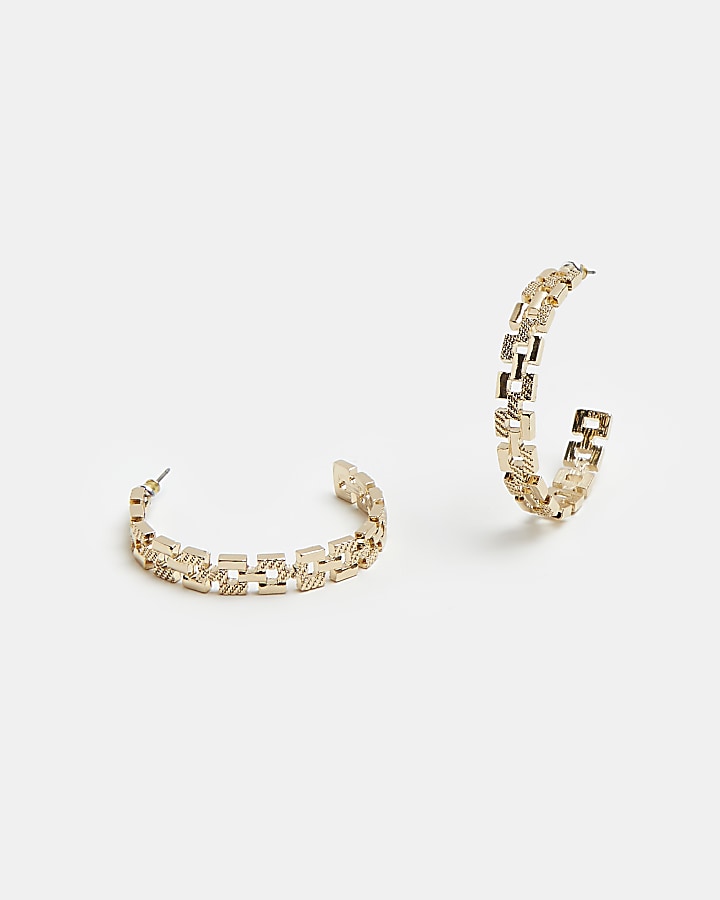 Gold chain link hoop earrings
