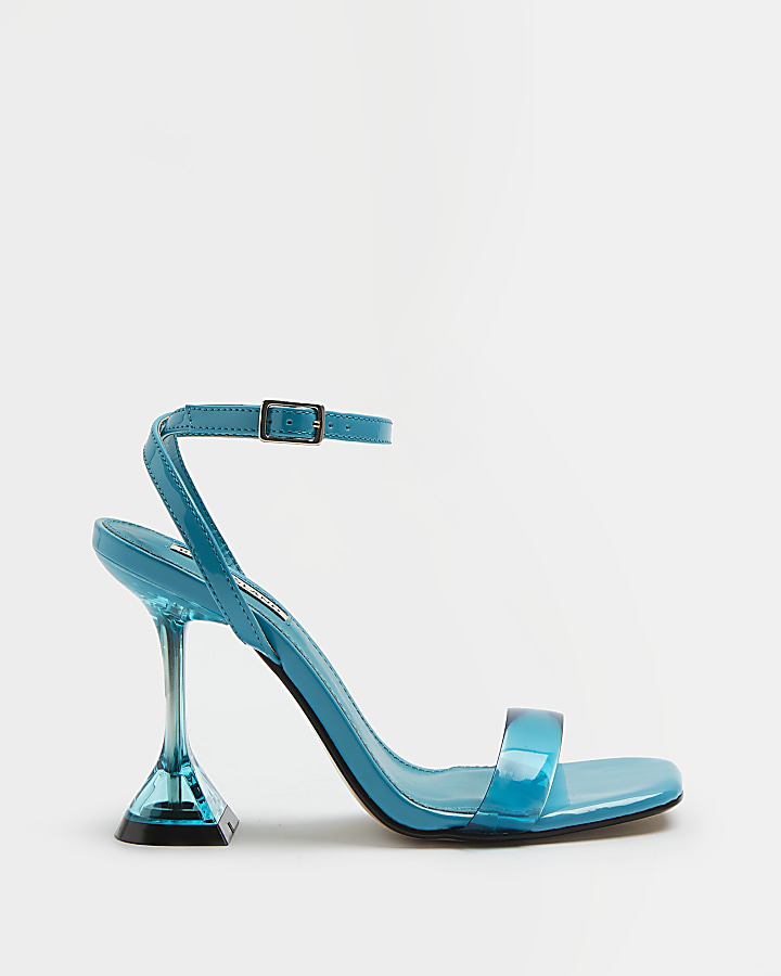 Turquoise perspex heeled mules