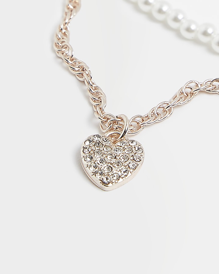 Gold diamante heart multirow necklace