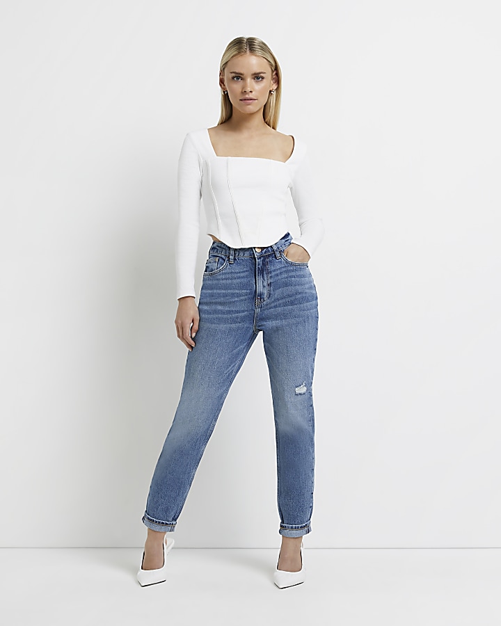 Petite ripped mom outlet jeans