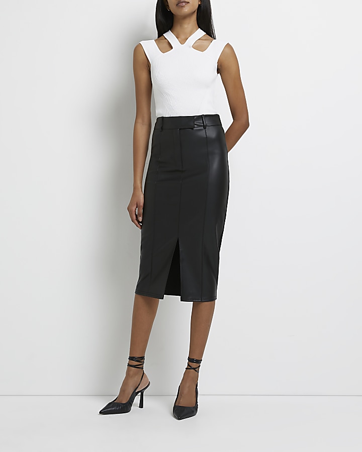 Black leather pencil 2025 skirt river island