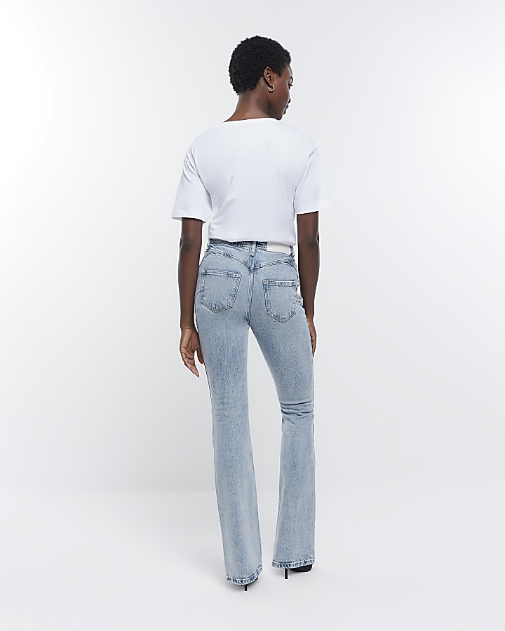 Blue high waisted bum sculpt flared jeans | River Island