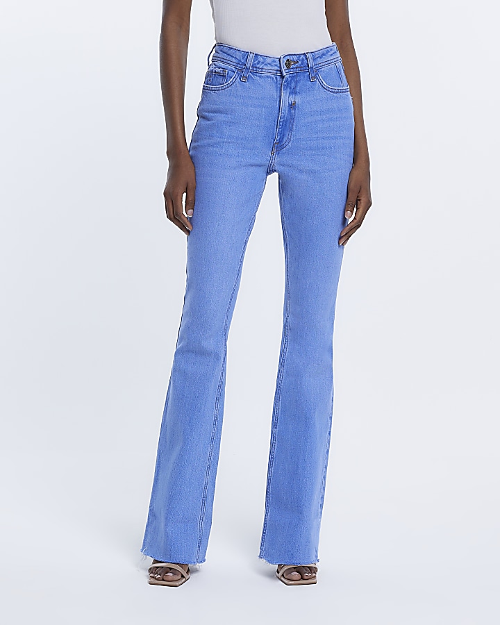 Blue high waisted flared jeans