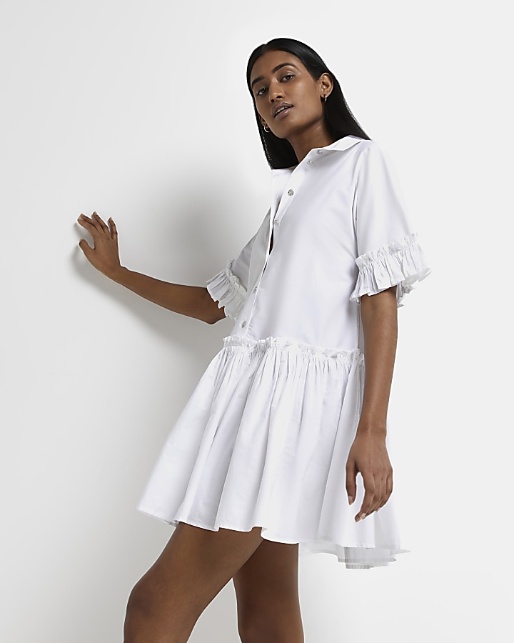 White frill smock mini dress