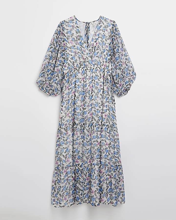 Blue floral smock maxi dress