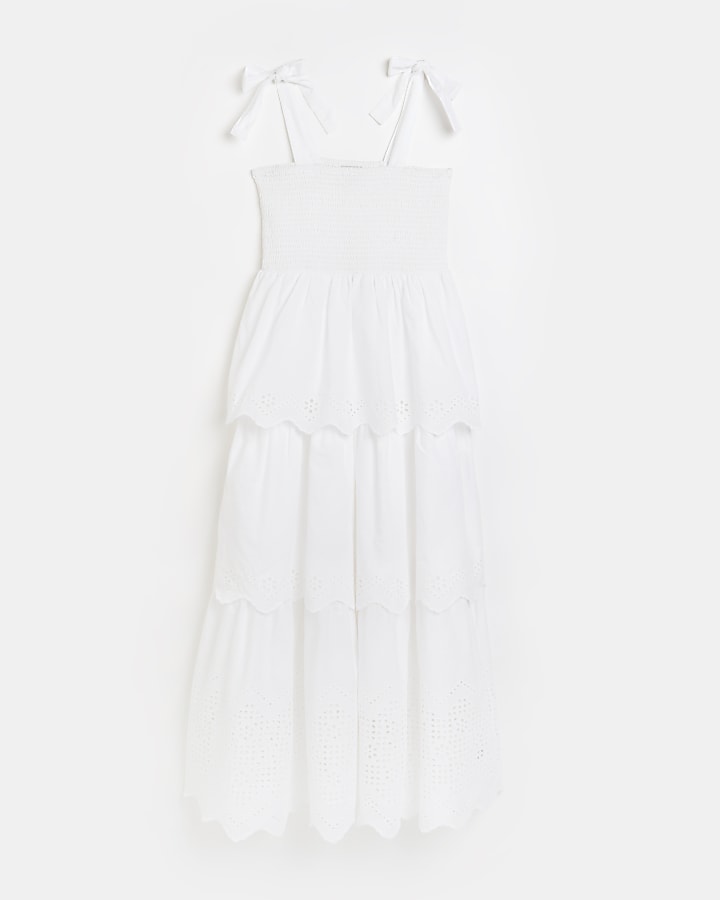 White broderie smock maxi dress