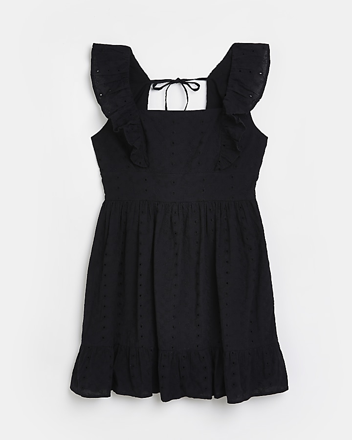 Black broderie frill mini dress