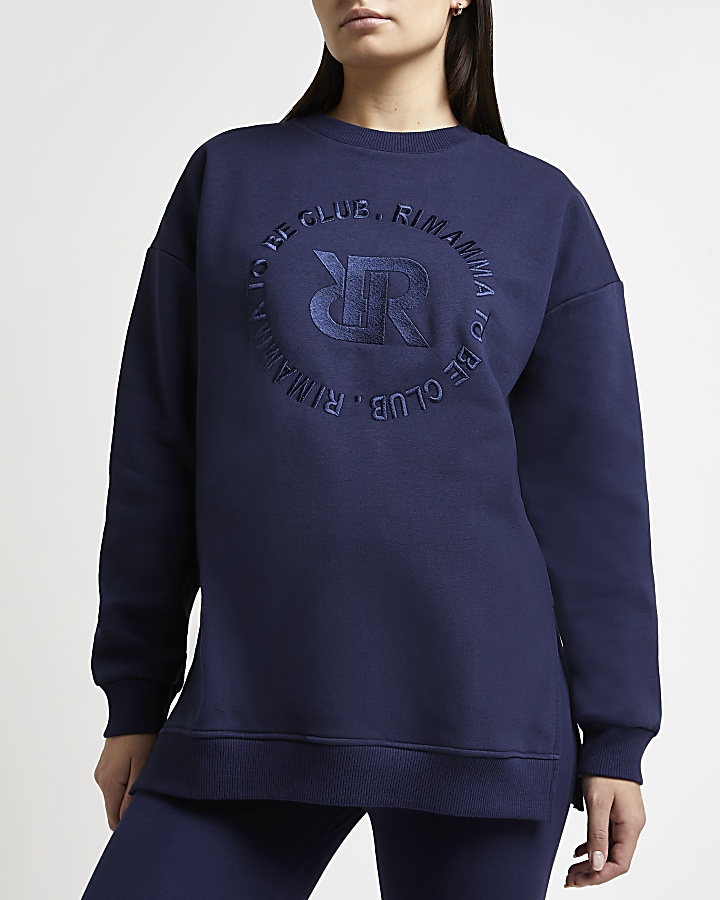 Navy embroidered maternity sweatshirt