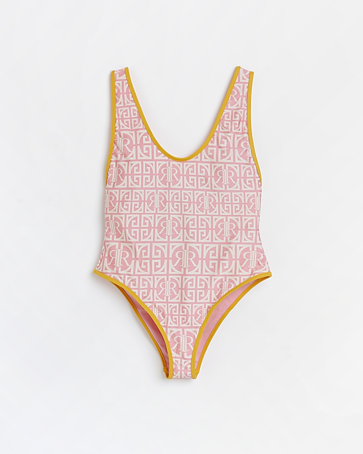Pink RI monogram print swimsuit