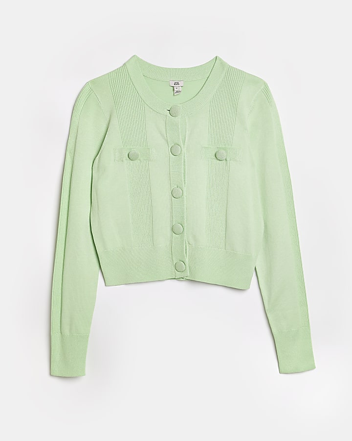 Green cropped knitted cardigan