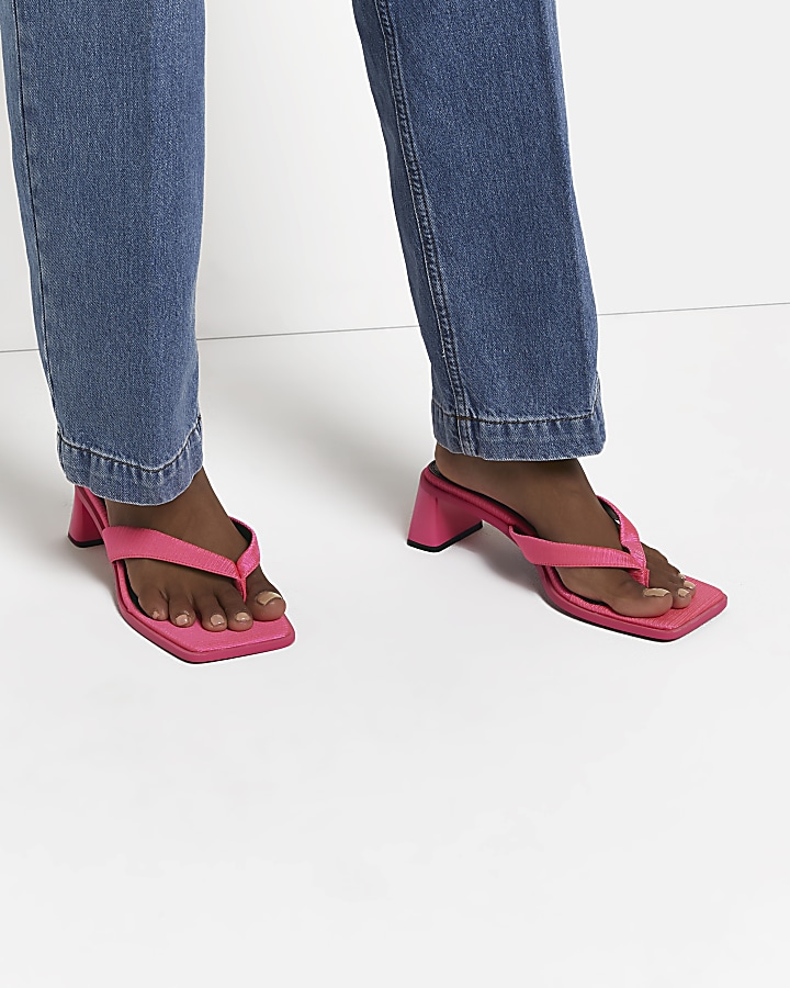 Pink wide fit heeled mules