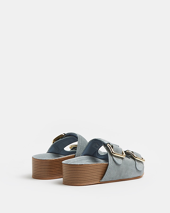 Blue suede flatform sandals