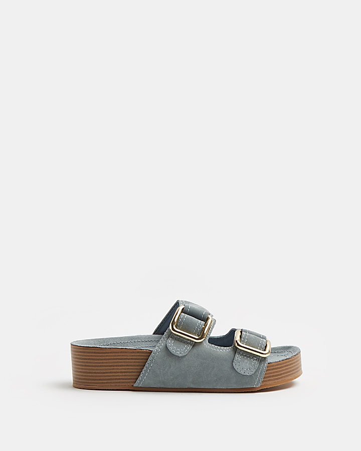 Blue suede flatform sandals
