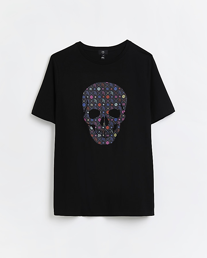 Plus black RI monogram print skull t-shirt
