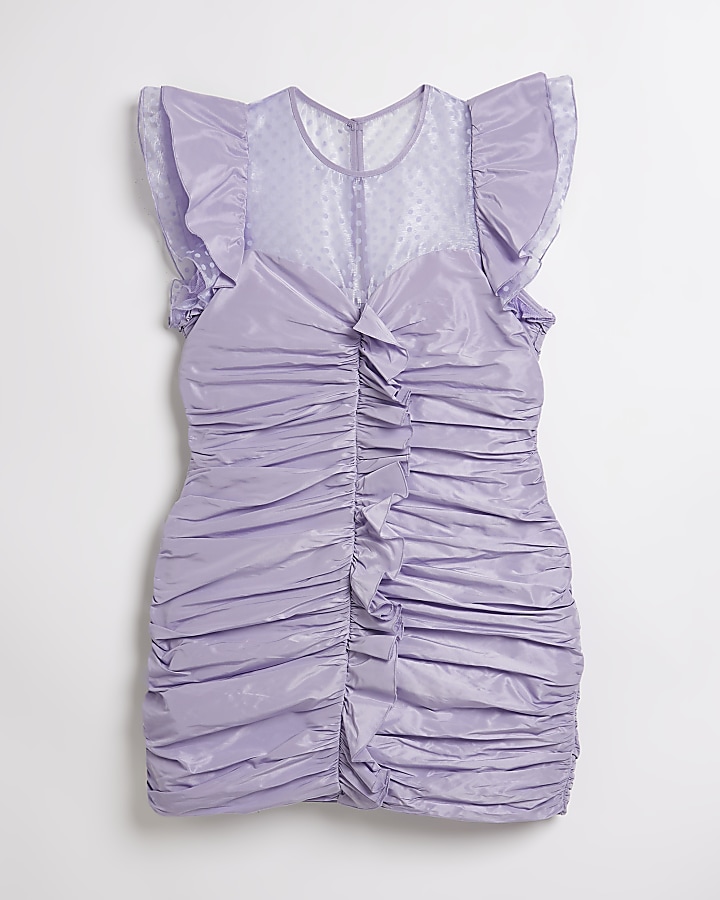 Petite purple mesh frill mini dress
