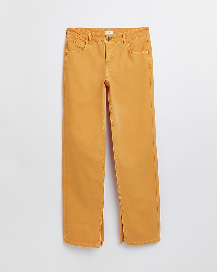 Orange low rise straight leg jeans