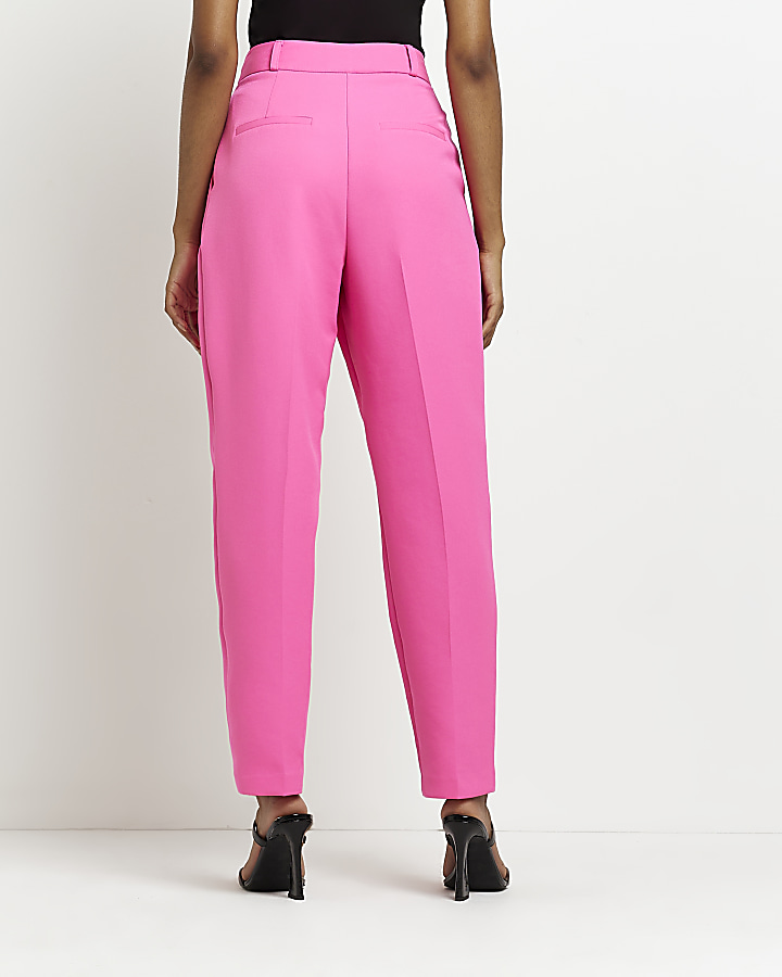 Pink pleated tapered trousers | River Island